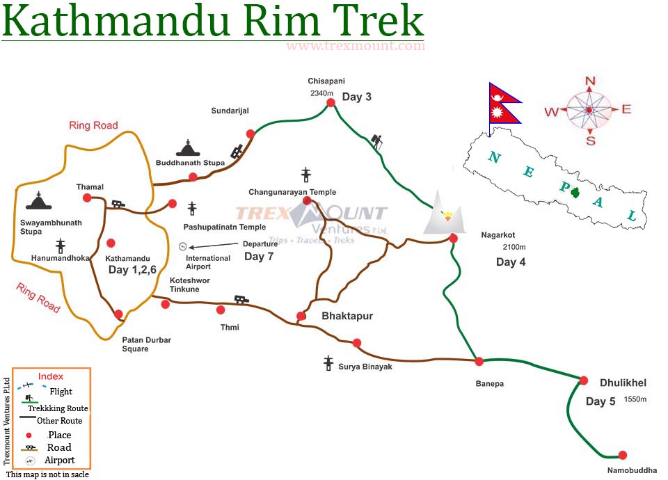 trip route map for Best of Nepal Tour 
