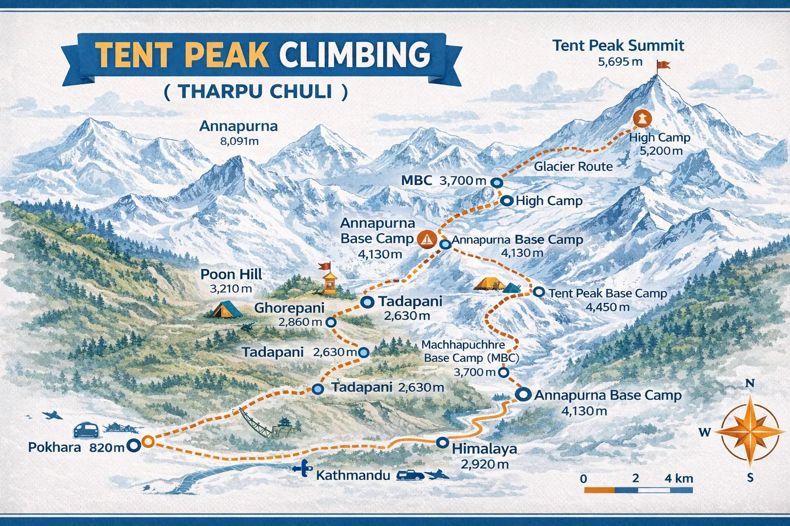 trip route map for Tent Peak Climbing 