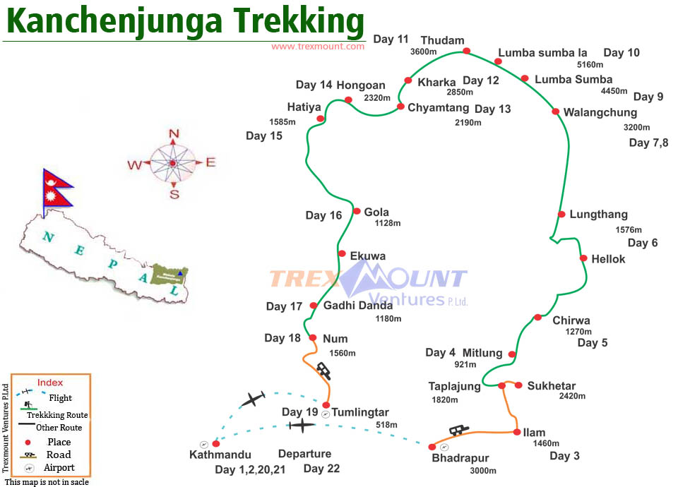 trip route map for Kanchenjunga Trekking 