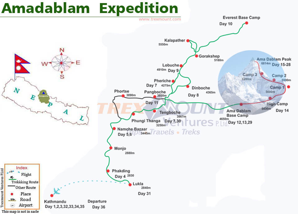 trip route map for Ama Dablam Expedition 