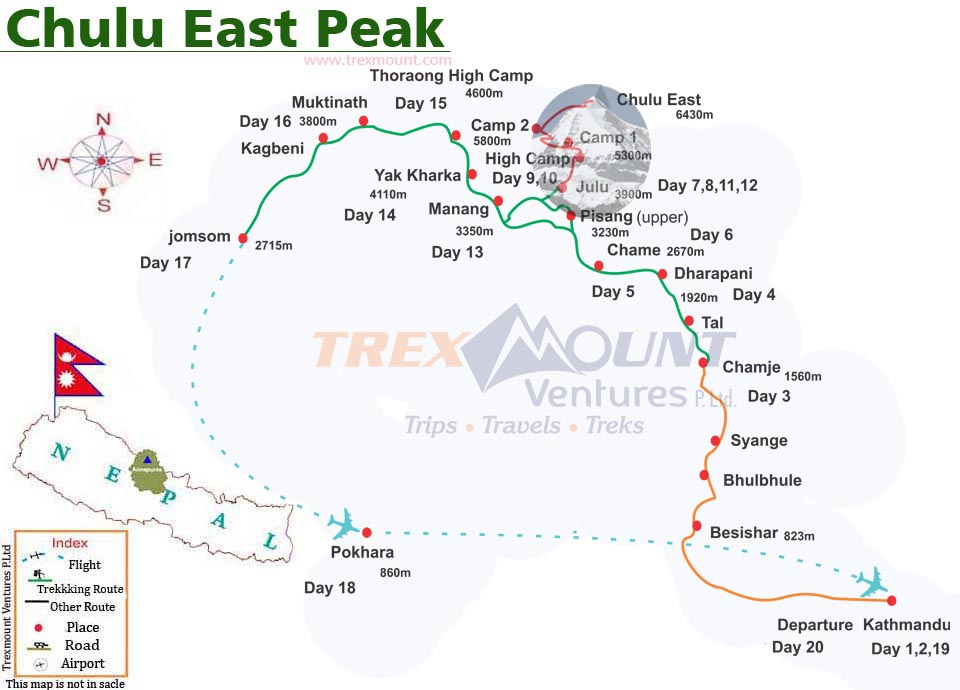 trip route map for Chulu East Peak Climbing 