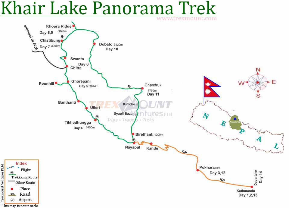 trip route map for Naya Kanga Peak 