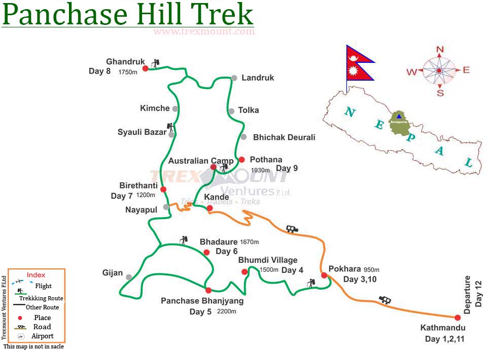 trip route map for Panchase Trekking 