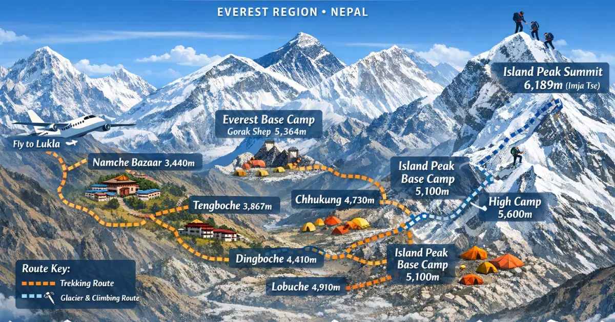 trip route map for Island Peak Climbing 
