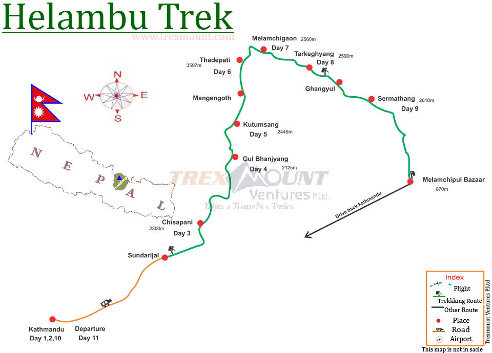 trip route map for Helambu Trekking 
