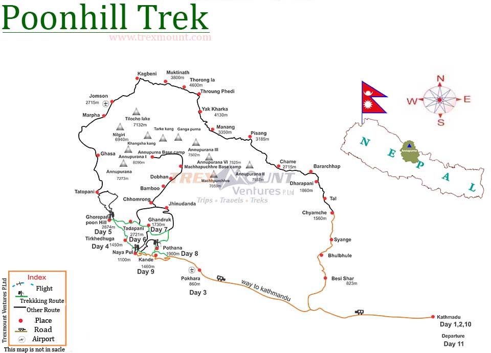 trip route map for Poon Hill Trek 