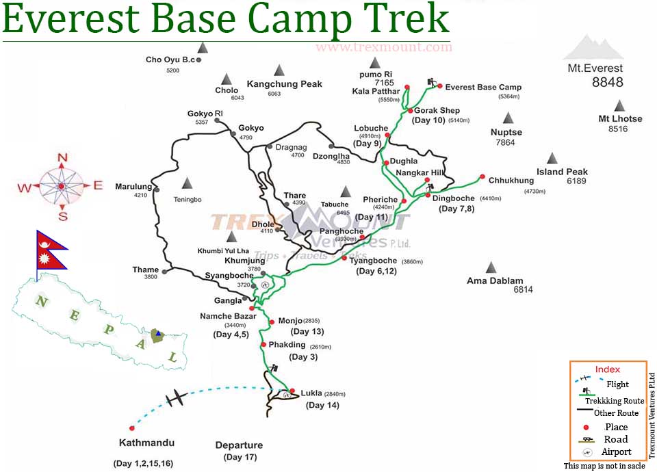 trip route map for Base Camp Mount Everest 