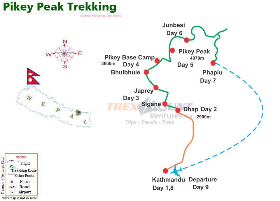 trip route map for Pikey Peak Trekking 